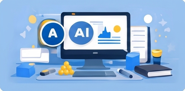 Computer screen showing AI tools and blogging software used for content creation
